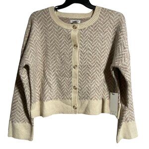 Rachel Zoe Cardigan Sweater Womens XL Chevron Knit Waist Length Cream Beige
